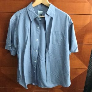 Men’s light blue black checkered dress large shirt